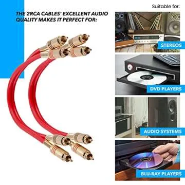 Premium 1 Foot Dual RCA Male Cable for Clear Audio