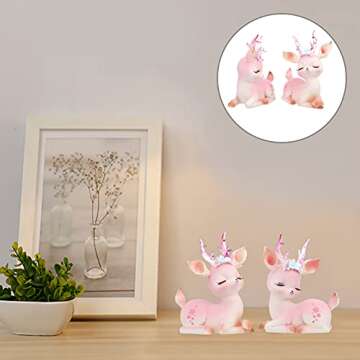 WINOMO 2pcs Deer Figurines Miniature Deer Family Figures Mini Reindeer Sculpture Statues Christmas D...