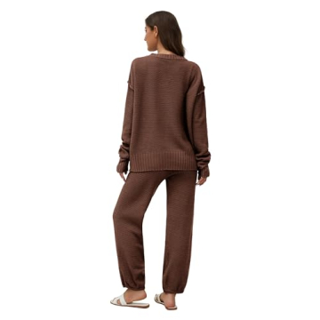 Stylish Lauweion Women's Two Piece Sweater Set in Brown
