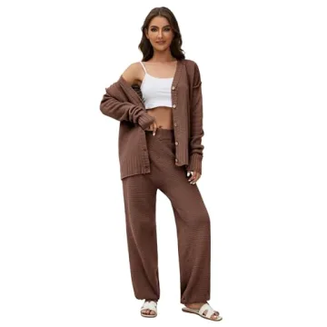 Stylish Lauweion Women's Two Piece Sweater Set in Brown