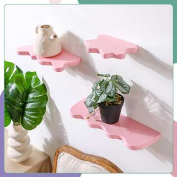 Geetery 3 Pcs Wavy Floating Shelves Cute Cloud Shelves Kawaii Danish Room Decor Funky Squiggle Wall ...