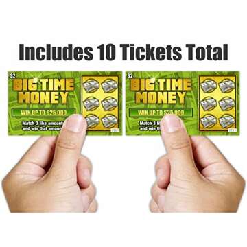 Prank Gag Joke Lottery Tickets Big Time Money 10 Total Tickets, All Same Design, These Lottery Ticket Scratch Off Cards Look Super Real Like A Real Scratcher Joke Lotto Ticket, Win $25,000