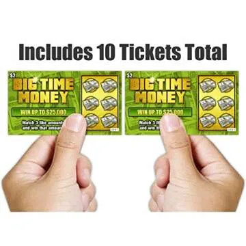 Prank Gag Joke Lottery Tickets Big Time Money 10 Total Tickets, All Same Design, These Lottery Ticket Scratch Off Cards Look Super Real Like A Real Scratcher Joke Lotto Ticket, Win $25,000