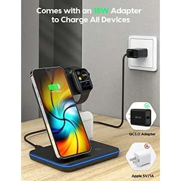 Wireless Charging Station, 2021 Upgraded 3 in 1 Wireless Charger Stand with Breathing Indicator Compatible with iPhone 12/11 Pro/XS/8, iWatch Series