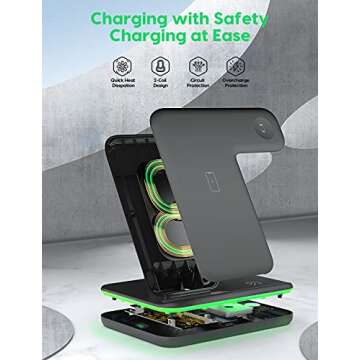 Wireless Charging Station, 2021 Upgraded 3 in 1 Wireless Charger Stand with Breathing Indicator Compatible with iPhone 12/11 Pro/XS/8, iWatch Series