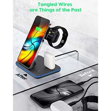 Wireless Charging Station, 2021 Upgraded 3 in 1 Wireless Charger Stand with Breathing Indicator Compatible with iPhone 12/11 Pro/XS/8, iWatch Series