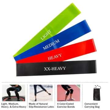 Resistance Bands for Working Out - Workout Band Loop 4-Pack - Exercise Bands with 4 Levels for Tonin...