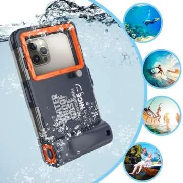 Underwater Snorkeling Diving Phone Case for iPhone 16/15/14/13/12/11 Pro Max/XS/X Samsung Galaxy S24/S23/S22/S21，[50ft/15m] Professional Scuba Dive Waterproof Case Underwater Photo Video Cover Orange