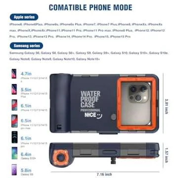 Underwater Snorkeling Diving Phone Case for iPhone 16/15/14/13/12/11 Pro Max/XS/X Samsung Galaxy S24/S23/S22/S21，[50ft/15m] Professional Scuba Dive Waterproof Case Underwater Photo Video Cover Orange