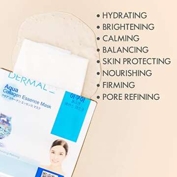 DERMAL 32 Combo A+B Set Collagen Essence Korean Face Mask - Hydrating and Soothing Facial Mask with Panthenol - Hypoallergenic Self Care Sheet Mask for All Skin Types - Natural Home Spa Treatment Mask