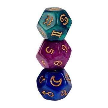 ZXUEZHENG 3 Pieces of Multi-Sided Acrylic Pearl Astrological Dice for Constellation Divination Accessory