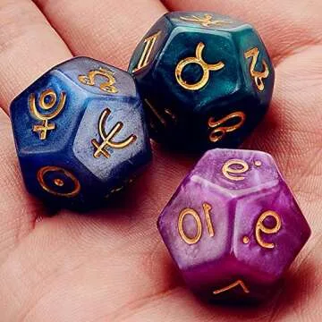 ZXUEZHENG 3 Pieces of Multi-Sided Acrylic Pearl Astrological Dice for Constellation Divination Accessory