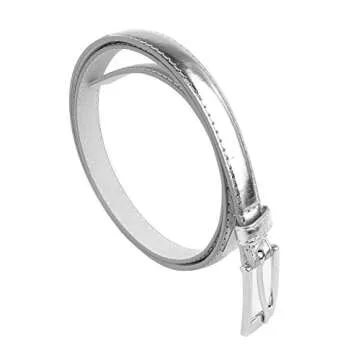Belle Donne Women's X-Large Skinny PU Leather Dress Belt with Silver Buckle