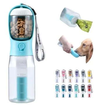 Cibaabo Dog Water Bottle with Food Container & Poop Bag Holder, Travel Water Bowl, Portable Pet Disp...