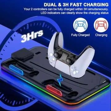 PS5 Slim Stand and Turbo Cooling Station with Controller Charging Station for Playsation 5, PS5 Accessories Kits Incl. 3 Levels Cooling Fan, RGB LED, 15 Game Slot, Headset Holder for PS5 Digital/Disc