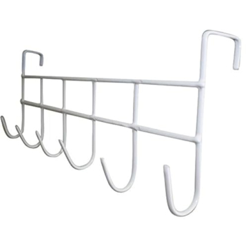 ALPENKOK Over The Door Hook Organizer Rack for Coats, Hats, Robes, Towels, 6-Hooks, Vinyl Coated Whi...