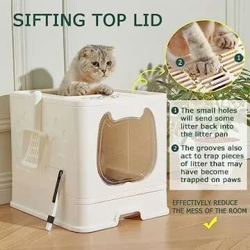 Pawsayes Covered Top Entry Cat Litter Box for Small Cats