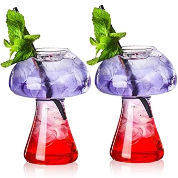 SuproBarware Wine Glasses Creative Mushroom Shaped Cocktail Drinks Glass Cup Set of 2 Clear 250ml/8....