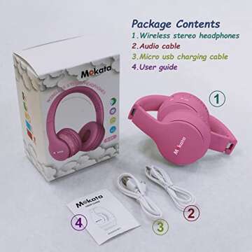 Mokata Headphones Bluetooth Wireless/Wired Kids Volume Limited 85 /110dB Over Ear Foldable Protection Headset with AUX 3.5mm Mic for Boys Girls School Pad Tablet Pink