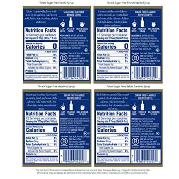 Torani Sugar Free Syrup, Coffeehouse Variety Pack, 12.7 Ounce (Pack of 4)
