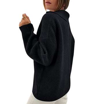 LILLUSORY Womens V Neck Pullover Sweaters Fall Clothes Fashion Casual Cable Knit Chunky Warm Cute Tops with Collar Polo 2025 Trendy Black S