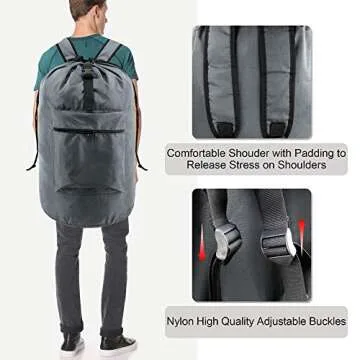 BeeGreen Gray Laundry Backpack Durable Adjustable Straps