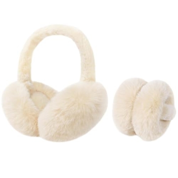 Soft Faux Fur Earmuffs for Women - Foldable, Cute Winter Ear Warmers, Headband