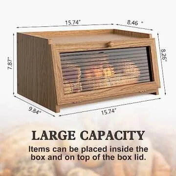 Large Eco-Friendly LOHASOK Bamboo Bread Box Storage