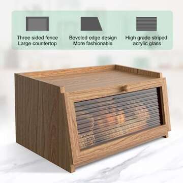 Large Eco-Friendly LOHASOK Bamboo Bread Box Storage