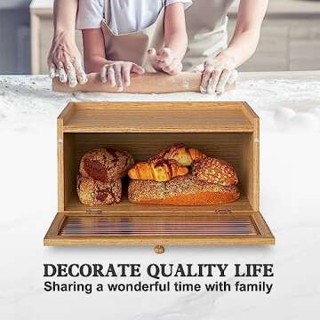 Large Eco-Friendly LOHASOK Bamboo Bread Box Storage