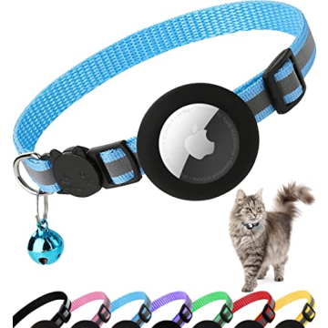 Airtag Cat Collar Breakaway, Reflective Kitten Collar with Apple Air Tag Holder and Bell for Girl Bo...