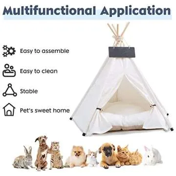 zycBernoi Pet Teepee Tent for Small Dogs & Cats, 24 Inch Portable Dog House with Thick Cushion, Cat Teepee Washable Tent Dog Teepee Bed Indoor Outdoor(White)