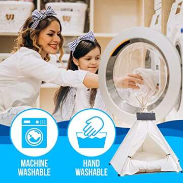 zycBernoi Pet Teepee Tent for Small Dogs & Cats, 24 Inch Portable Dog House with Thick Cushion, Cat Teepee Washable Tent Dog Teepee Bed Indoor Outdoor(White)