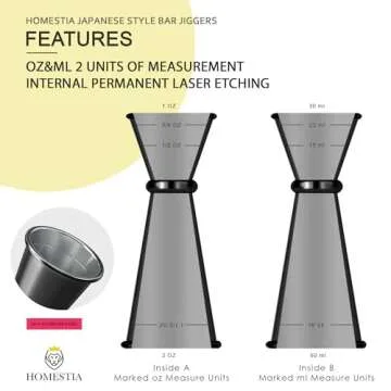 Homestia Bar Jigger for Bartending, Measuring Cup with OZ&ML 2 Units of Measurement Inside Cocktail Jigger 304 Food Grade Stainless Steel Double Jigger 2 OZ 1 OZ Japanese Jigger Black