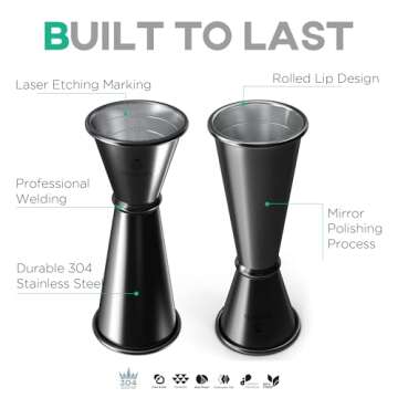 Homestia Bar Jigger for Bartending, Measuring Cup with OZ&ML 2 Units of Measurement Inside Cocktail Jigger 304 Food Grade Stainless Steel Double Jigger 2 OZ 1 OZ Japanese Jigger Black