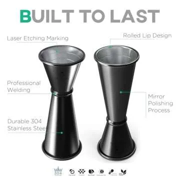 Homestia Bar Jigger for Bartending, Measuring Cup with OZ&ML 2 Units of Measurement Inside Cocktail Jigger 304 Food Grade Stainless Steel Double Jigger 2 OZ 1 OZ Japanese Jigger Black