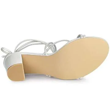 Allegra K Women's Strappy Lace Up Chunky Silver Heel Sandals 7.5 M US