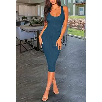 ZERMOM Women's Casual Sexy Bodycon Ribbed Tank Dress Scoop Neck Sleeveless Club Dresses