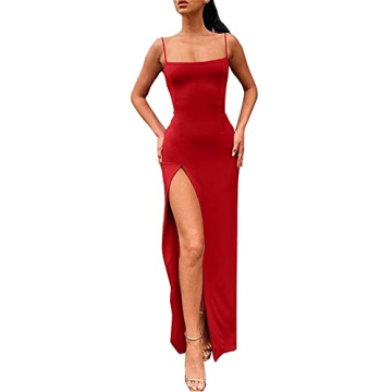 PRIMODA Women's Backless Maxi Dress with Thigh High Slit