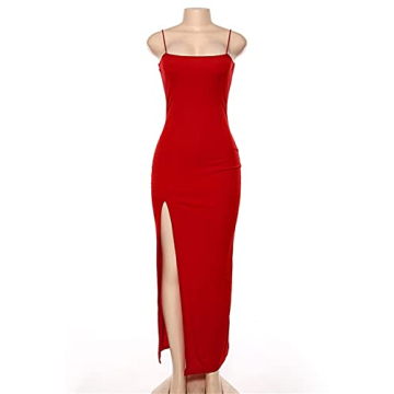 PRIMODA Women's Backless Maxi Dress with Thigh High Slit