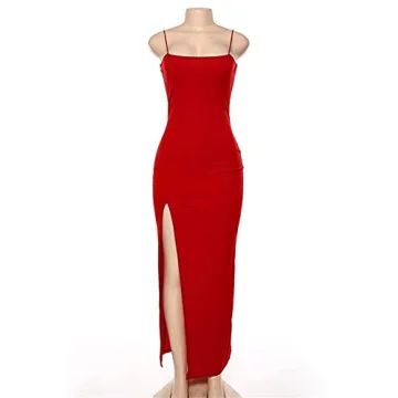 PRIMODA Women's Backless Maxi Dress with Thigh High Slit