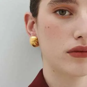 Gold Statement Earrings for Women Trendy, Chunky Gold Earrings Big Shell Wings Textured Dome Earrings Drop Earrings Hypoallergenic Earrings Lightweight Dainty Vintage Jewelry Gift (Irregular)