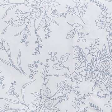 Southshore Fine Living, Inc. Winter Brush Collection, 4-Piece Microfiber Full Sheet Set, 14" Deep Pocket Fitted Sheet, White Flat Sheet Full Size, White Sheets with Blue Flowers, Floral Pillow Cases