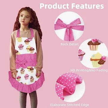Cute Claswcalor Kids Baking Apron for Girls - Adjustable