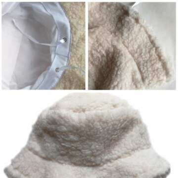 Womens Lambs Wool Bucket Hat Outdoor Foldable Fisherman Cap for Women Japanese Cute Girls Casual Winter Warm Hat White