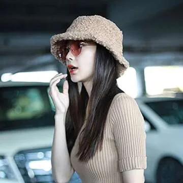 Cute and Warm Lambs Wool Bucket Hat for Women