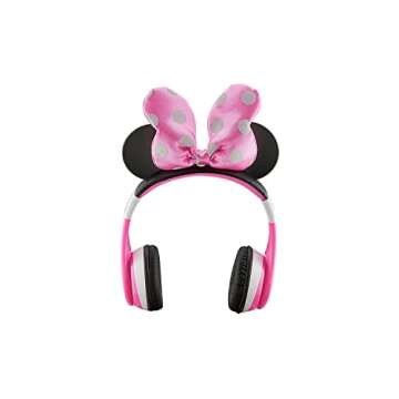 eKids Minnie Mouse Kids Bluetooth Headphones, Wireless with Microphone Includes Aux Cord, Volume Red...