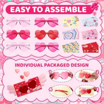 Mikulala 24 Pack Valentines Day Gifts Cards Sunglasses, Valentine Heart Sunglasses for Kids Classroom Exchange Gifts, Party Supplies, Beach Pool Party Favors Goodie Bag Stuffer