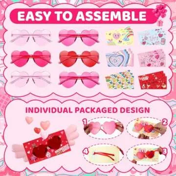 Mikulala 24 Pack Valentines Day Gifts Cards Sunglasses, Valentine Heart Sunglasses for Kids Classroom Exchange Gifts, Party Supplies, Beach Pool Party Favors Goodie Bag Stuffer