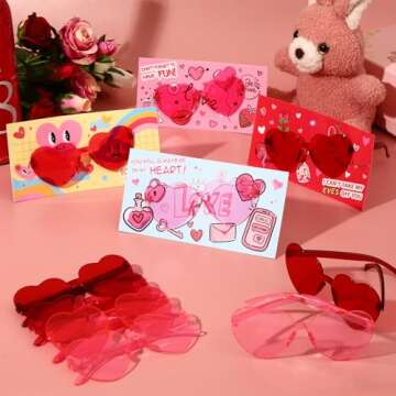 Mikulala 24 Pack Valentines Day Gifts Cards Sunglasses, Valentine Heart Sunglasses for Kids Classroom Exchange Gifts, Party Supplies, Beach Pool Party Favors Goodie Bag Stuffer